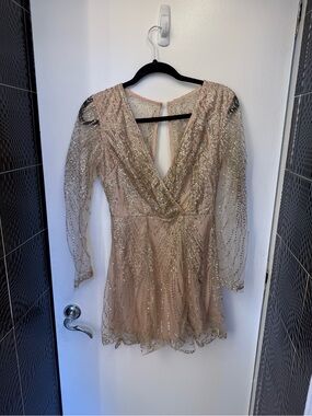 Hello Molly Nude Sequin Wrap Mini Dress
